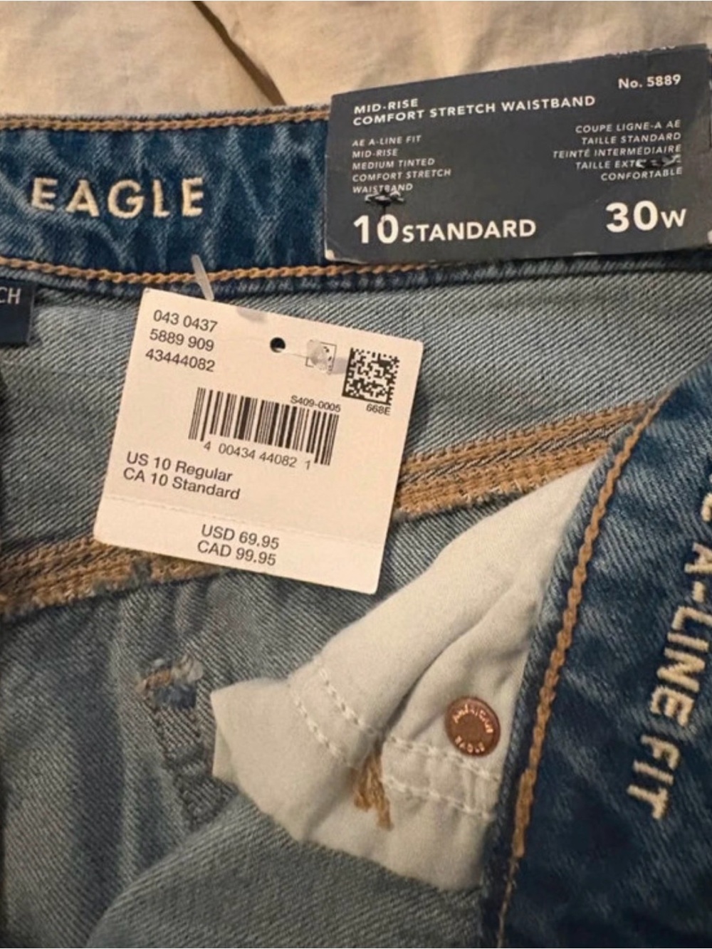 NWT American Eagle Outfitters Dreamy Drape Strigid A-Line Fit Jeans - Blue - Picture 4 of 4